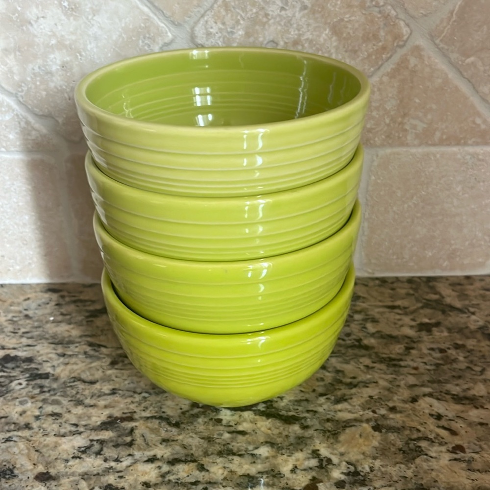 RETIRED VINTAGE SET FIESTA HLC USA MADE LEAD FREE LEMONGRASS CEREAL BOWLS